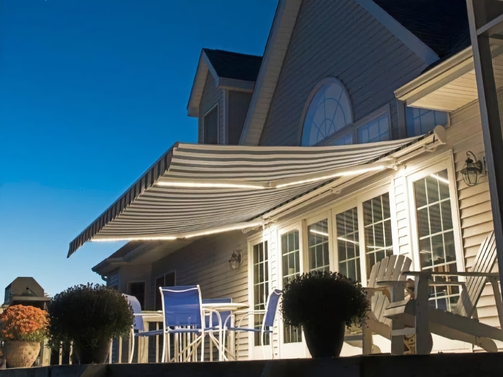 Motorized awning with built in lights