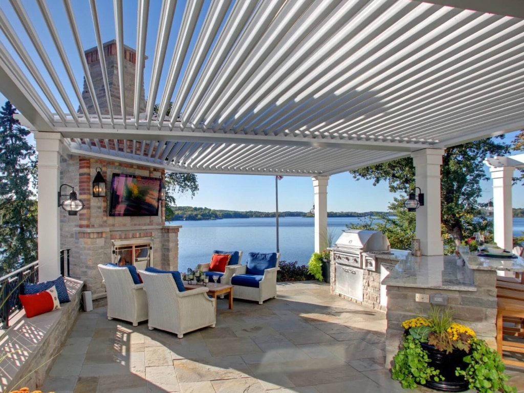 White Aluminum Motorized Pergola